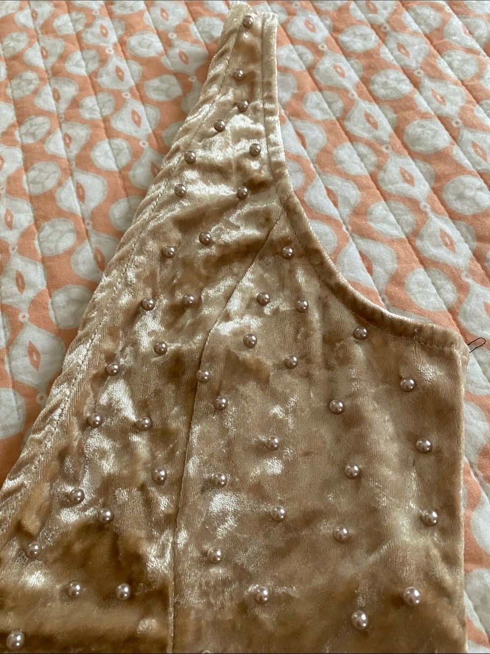 Velvet Rhinestone Detail Beige Bodysuit - Picture 2 of 4